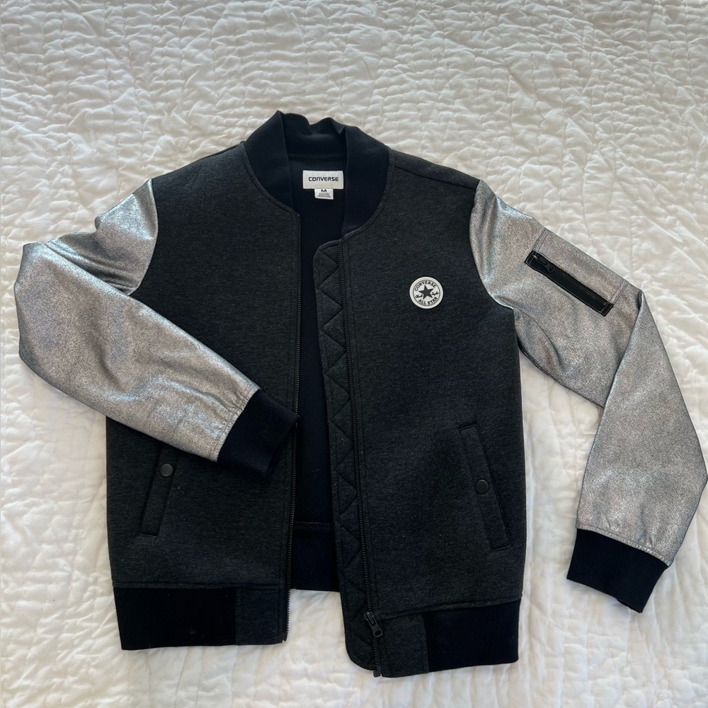 Converse jacket with metallic sleeves